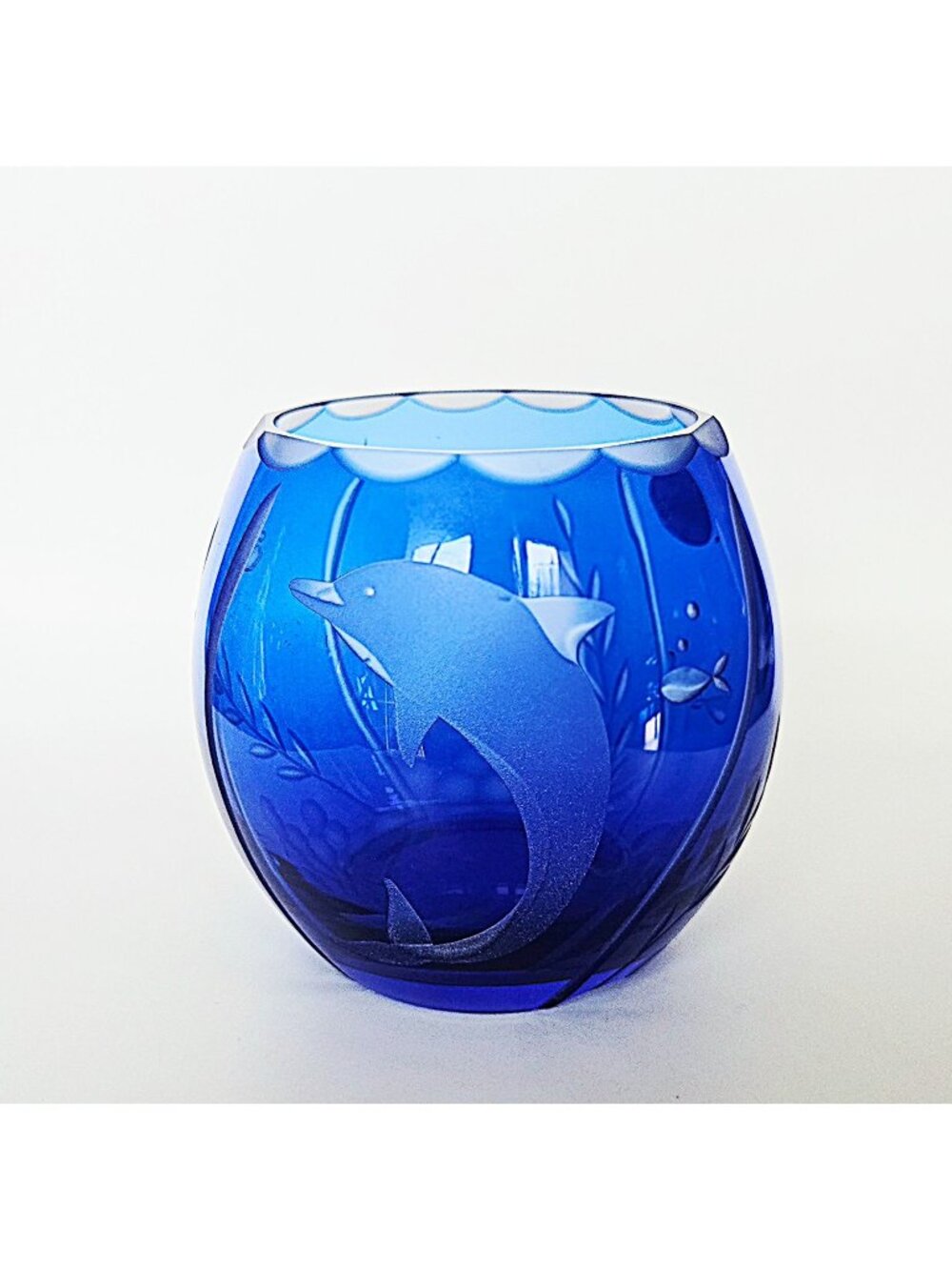 Lenox Made In Poland Blue Dolphin Crystal Vase, Rose Bowl